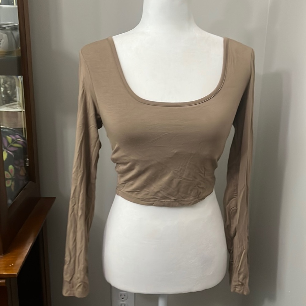 Brown long sleeve square neck top